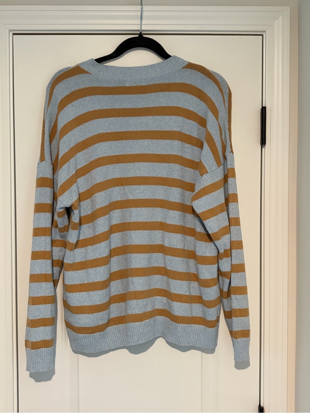 Style & Co. Striped Crewneck Sweater in Light Blue and Camel - Picture 3 of 3